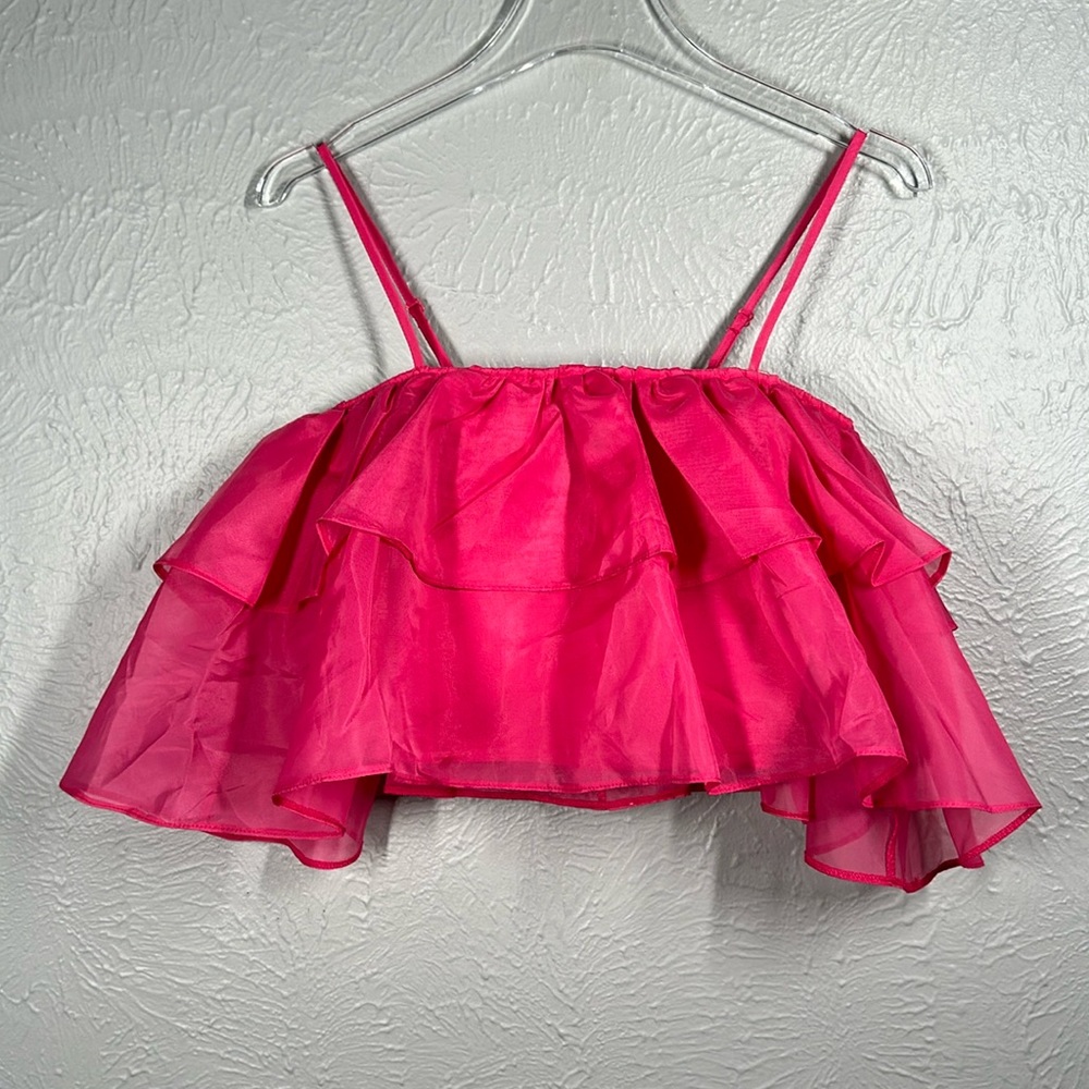 NWT Asos Pink Ruffle Cropped Tank Top Women's Size 0